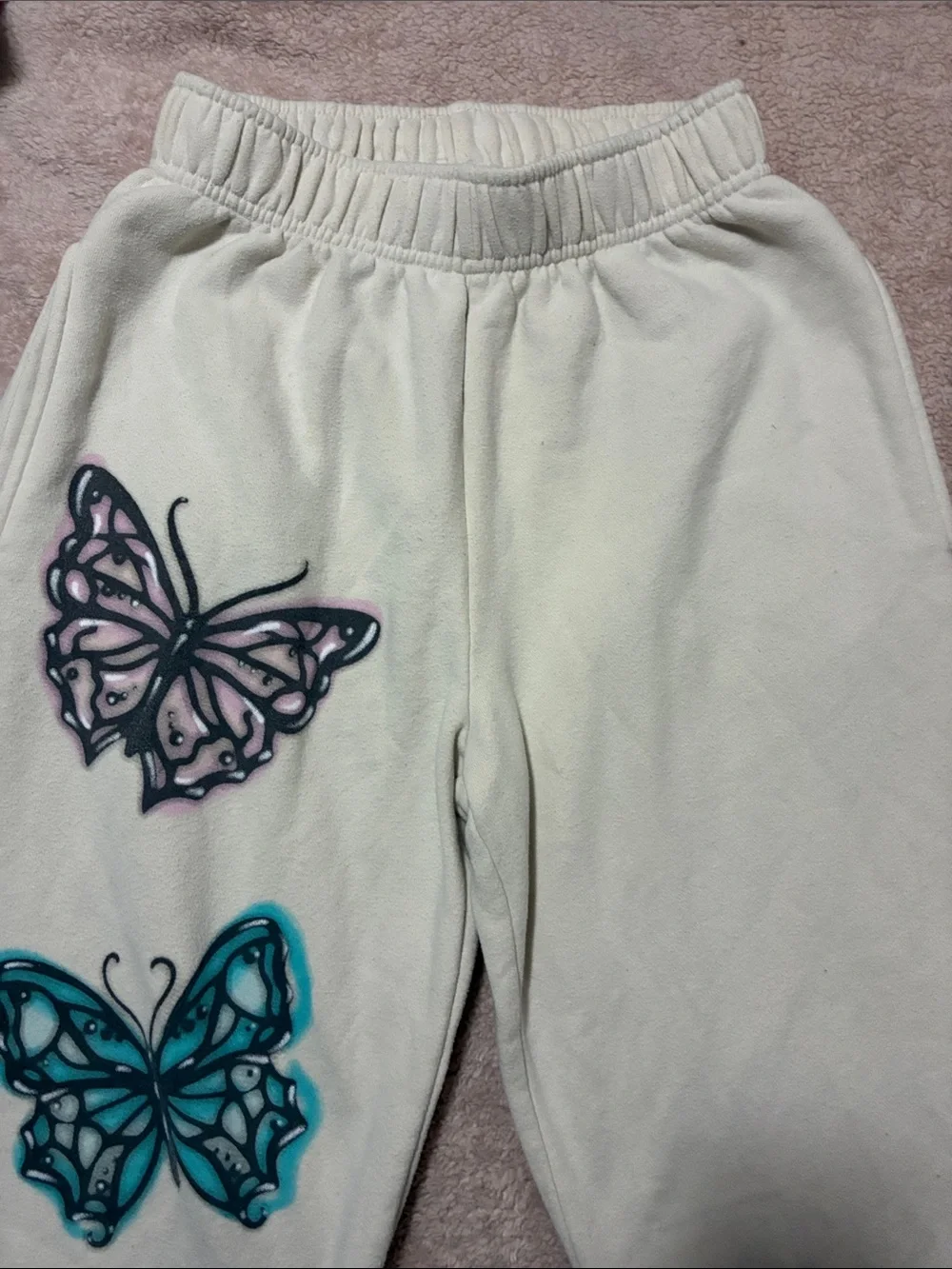 wild fable Cream Sweat Pants with Purple and Blue Butterflies - Picture 3 of 3